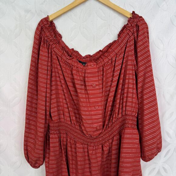 Lane Bryant Stripes Flutter-Sleeve Off-The-Shoulder Subtle Swing Top 22 / 24 Red - Picture 7 of 9